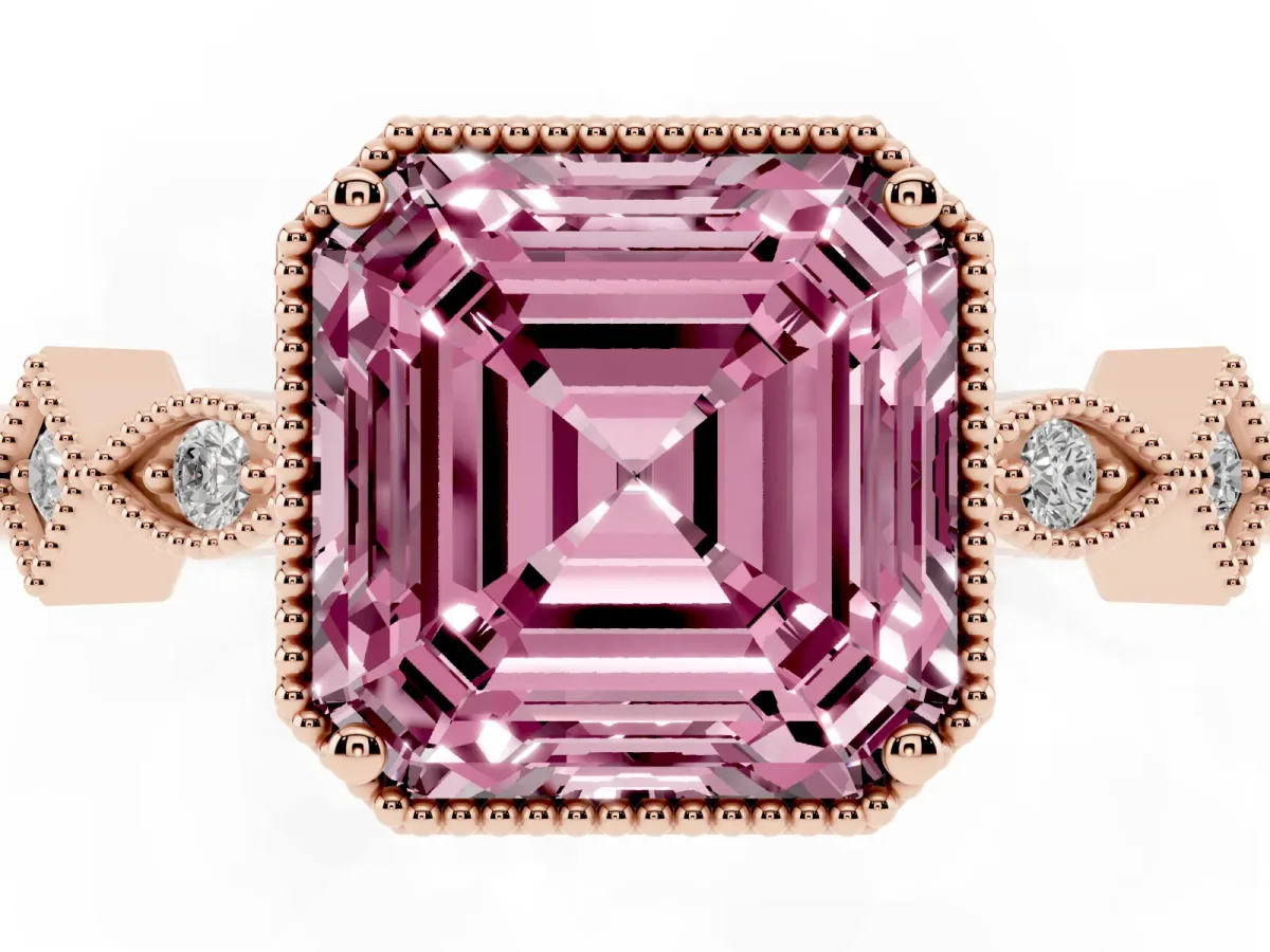 Fancy Pink Asscher Cut Milgrain Marquise Diamond Twist Band Ring Rose gold