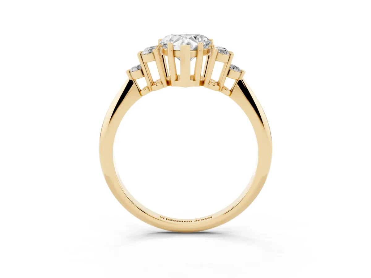 Heart Cut Cut Diamond Cluster Ring with Solitaire Band and Four-Prong Setting Yellow gold