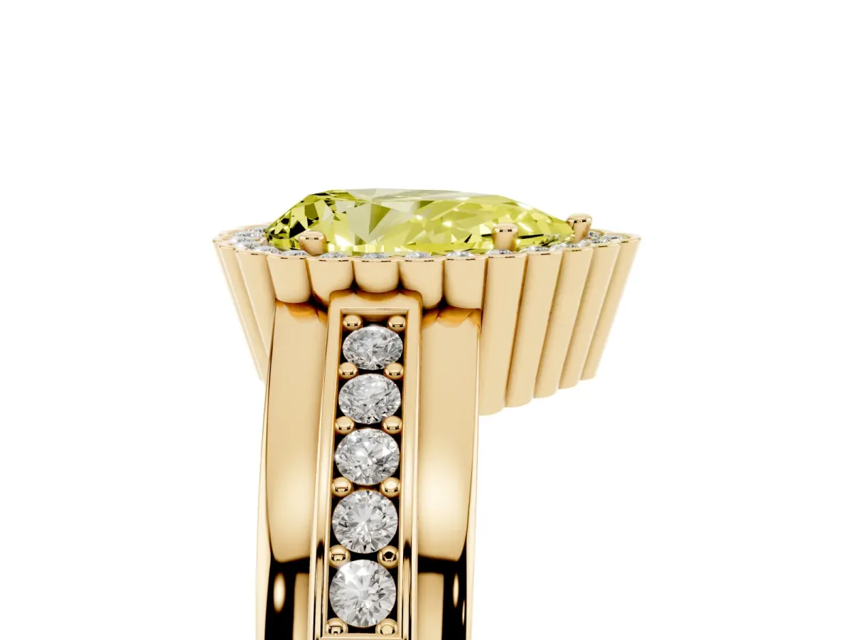 Fancy Yellow Pear Cut Cut Halo Pave Band Four-Prong Ring Yellow gold