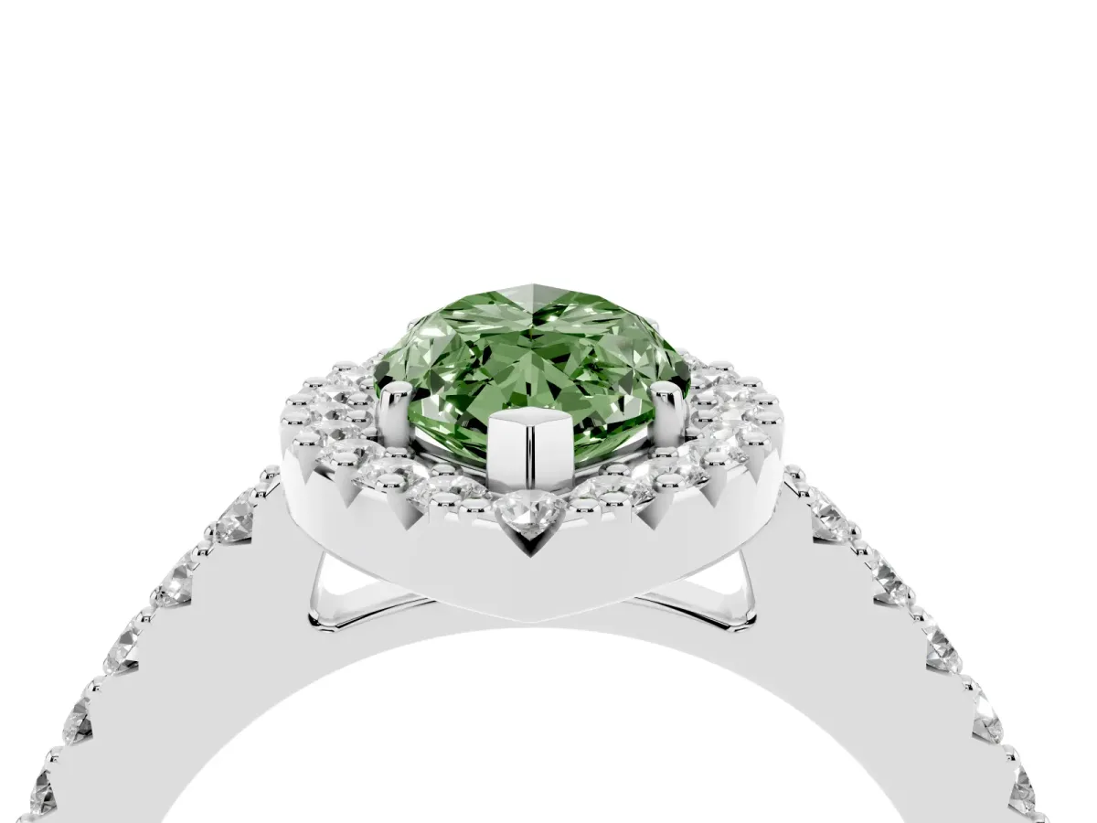 Fancy Green Marquise Cut Halo Diamond Pavé Solitaire Ring Silver