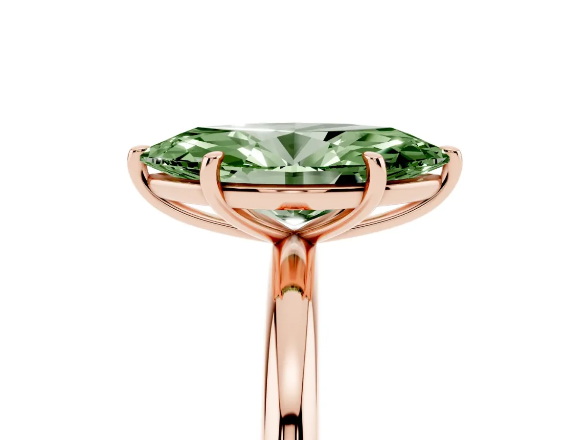 Fancy Green Oval Cut Solitaire Diamond Ring with Four-Prong Setting on a Plain Band Rose gold