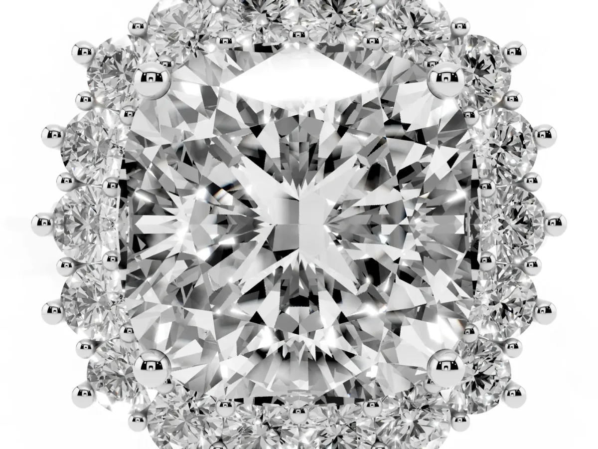 Cushion Diamond Halo Engagement Ring with Round Diamond Accents White gold