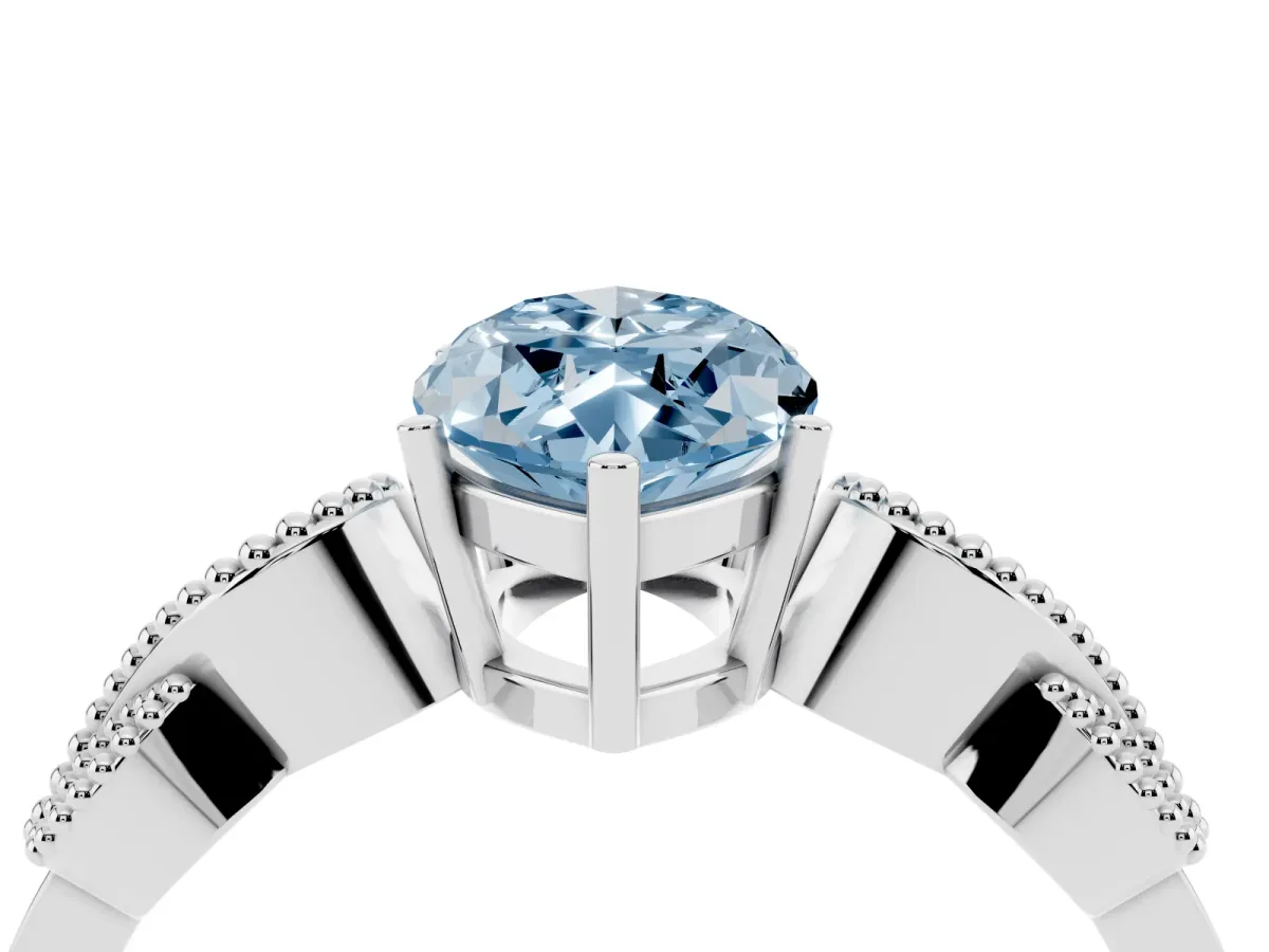 Fancy Blue Marquise Cut Solitaire Milgrain Leaf Band with Prong Setting Platinum