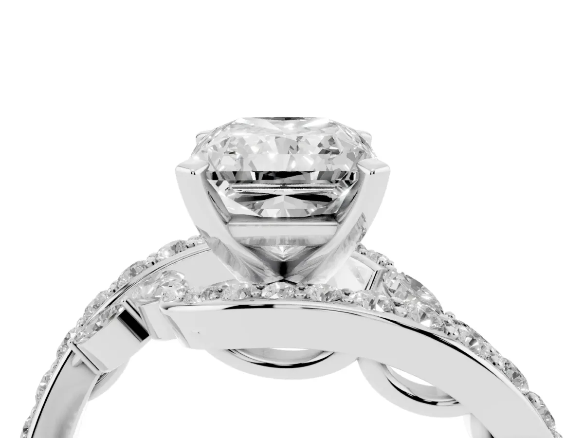 Radiant Cut Solitaire with Pavé Twist Band and Four-Prong Setting Silver