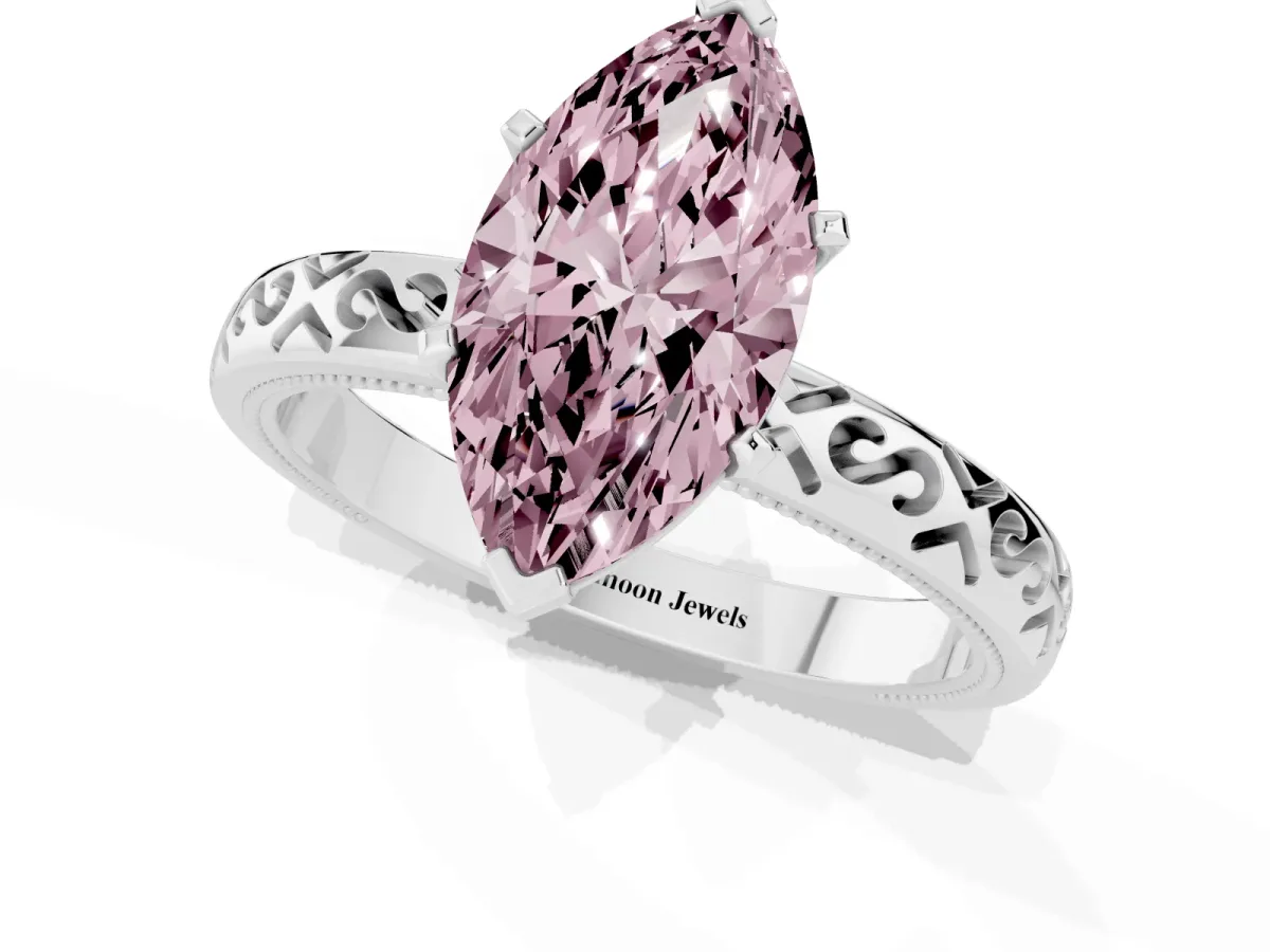 Fancy Pink Marquise Cut Solitaire Engagement Ring with Scrollwork Band and Four-Prong Setting Platinum