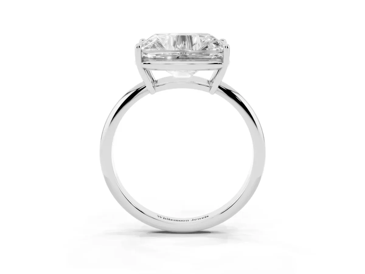 Old Mine Elongated Cushion Diamond East-West Bezel Set Four Claw Solitaire Ring Silver
