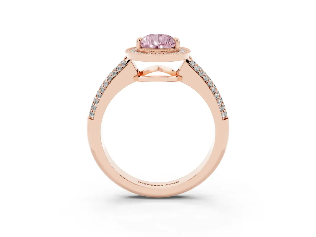 Fancy Pink Pear Cut Cut Halo Diamond Pave Band with Four-Prong Setting Rose gold