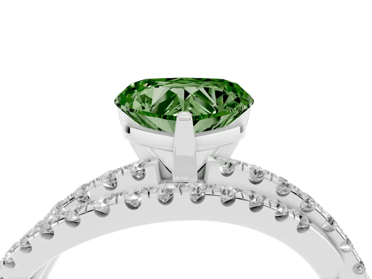 Fancy Green Heart Cut Solitaire Twist Band with Pavé Setting and Four-Prong Setting Silver