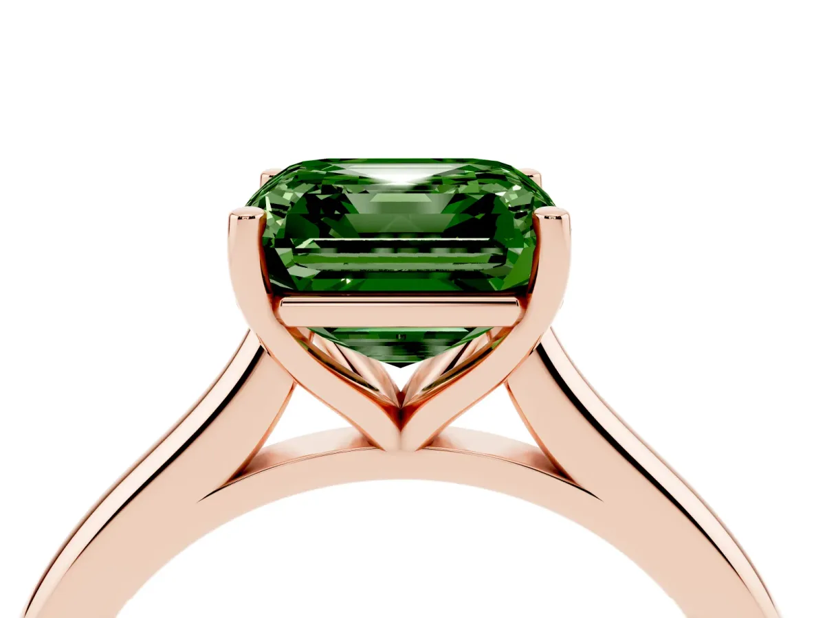 Fancy Green Asscher Cut Cut Solitaire Ring with Cathedral Band and Four-Prong Setting Rose gold