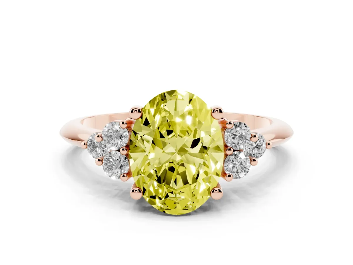 Fancy Yellow Oval Cut Cut Diamond Cluster Ring with Solitaire Band and Four-Prong Setting Rose gold
