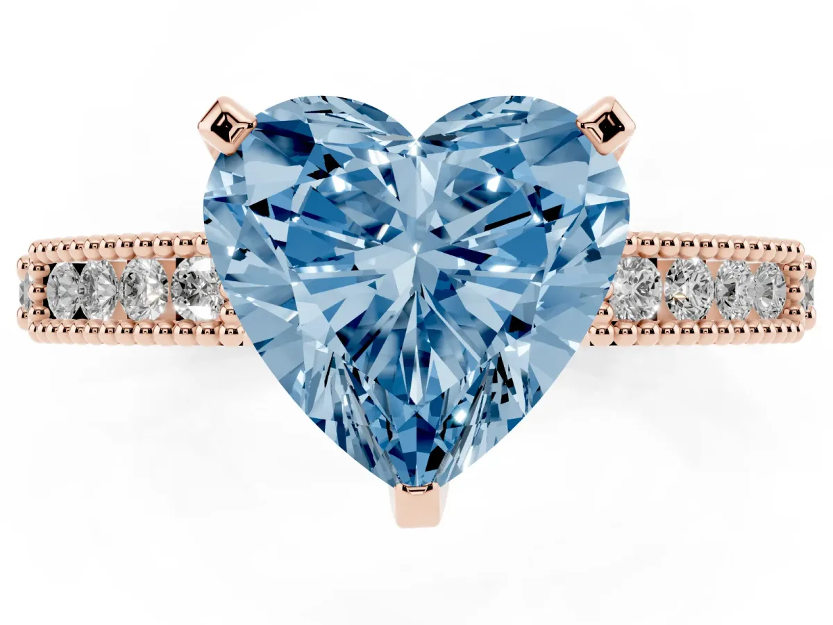 Fancy Blue Heart Cut Solitaire with Pavé Band and Four-Prong Setting Rose gold