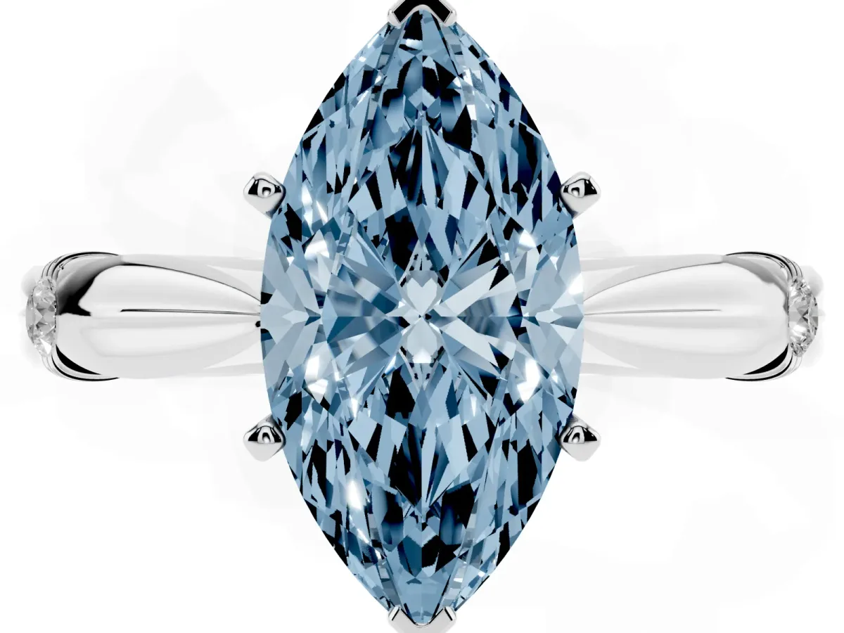 Fancy Blue Marquise Cut Solitaire Diamond Twisted Band with Four-Prong Setting Silver