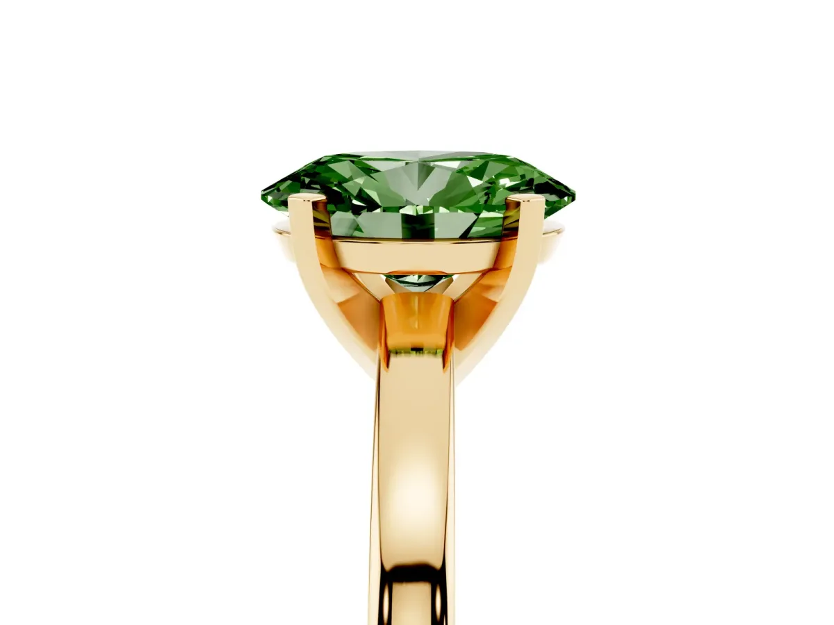 Fancy Green Oval Cut Solitaire Diamond Engagement Ring with Four-Prong Setting on a Classic Band Yellow gold