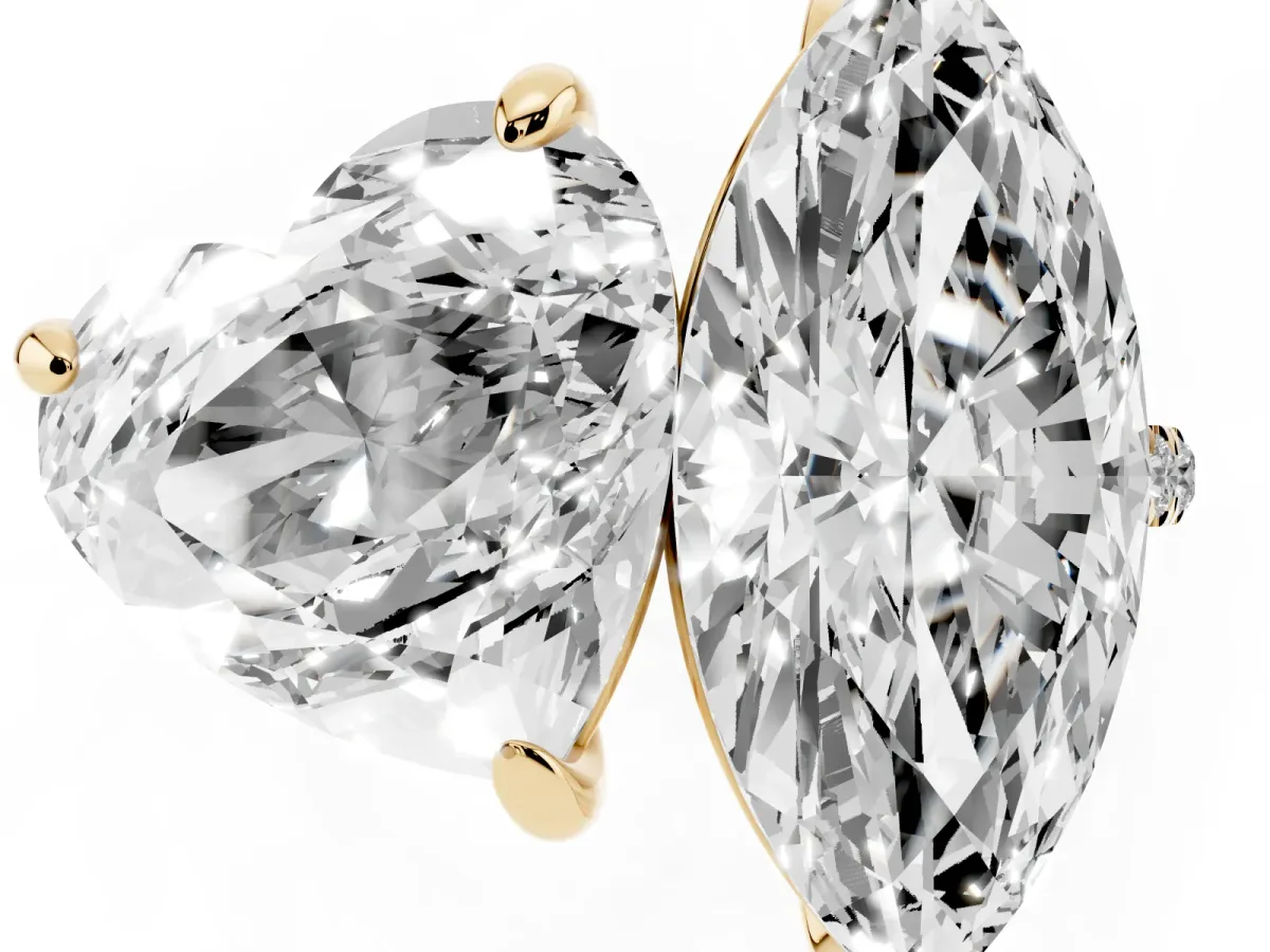 Heart and Marquise Toi Moi Ring with Prong Setting and Pave Band Yellow gold