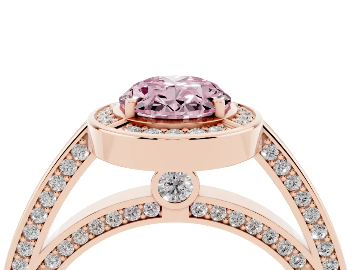 Fancy Pink Oval Cut Cut Halo Pave Split Shank Prong Setting Ring Rose gold