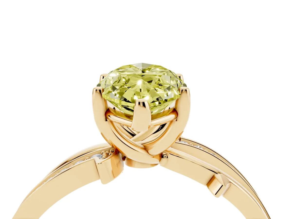 Fancy Yellow Marquise Cut Solitaire Twist Band with Pavé Accents and Four-Prong Setting Yellow gold