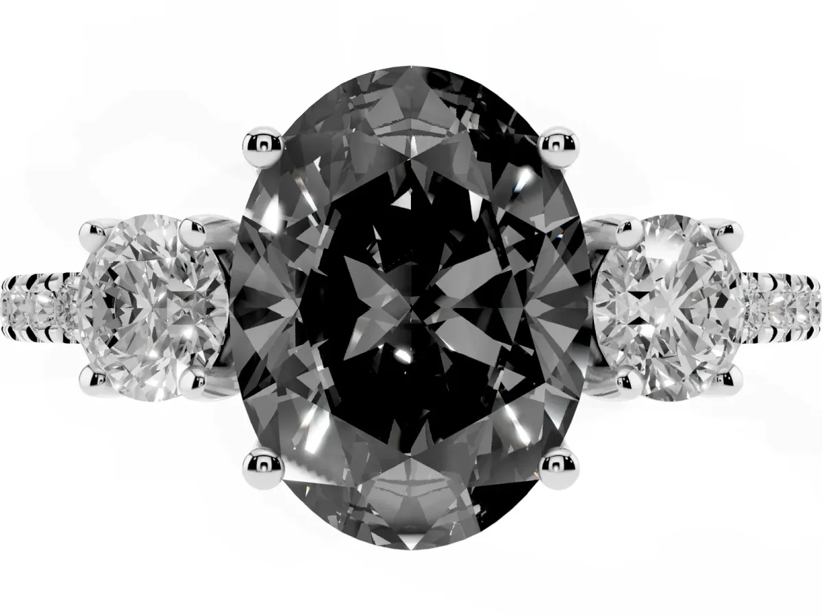 Fancy Black Three-Stone Oval Cut Cut Diamond Pavé Band with Prong Setting Silver
