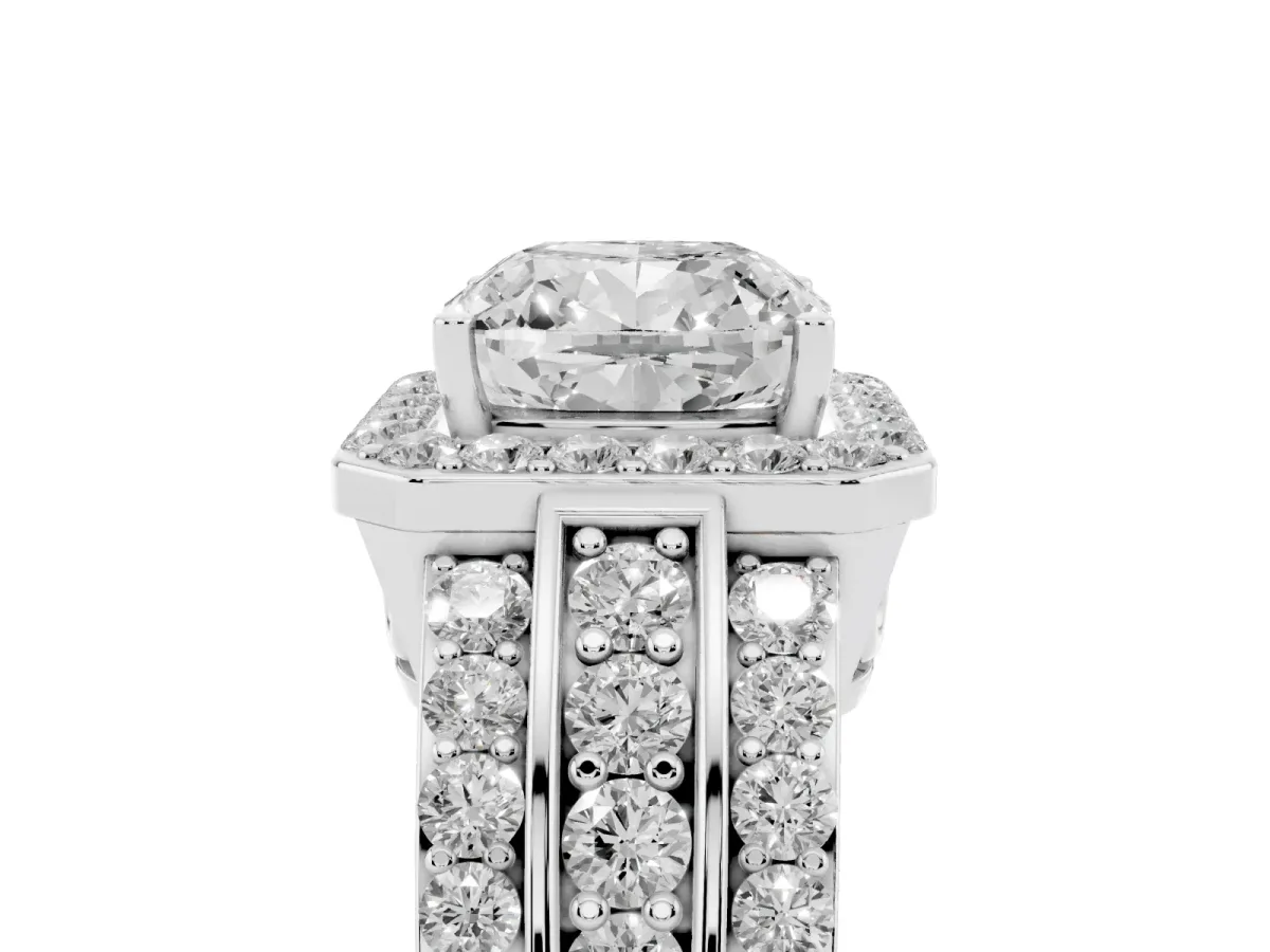 0.5 Carat Cushion Cut Halo Ring with Round Split Shank and Prong Setting White gold