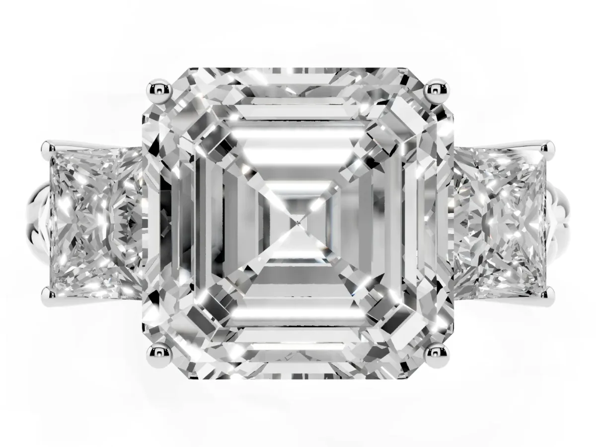 Three-Stone Asscher Cut Diamond Braided Band Ring with Four-Prong Setting Platinum