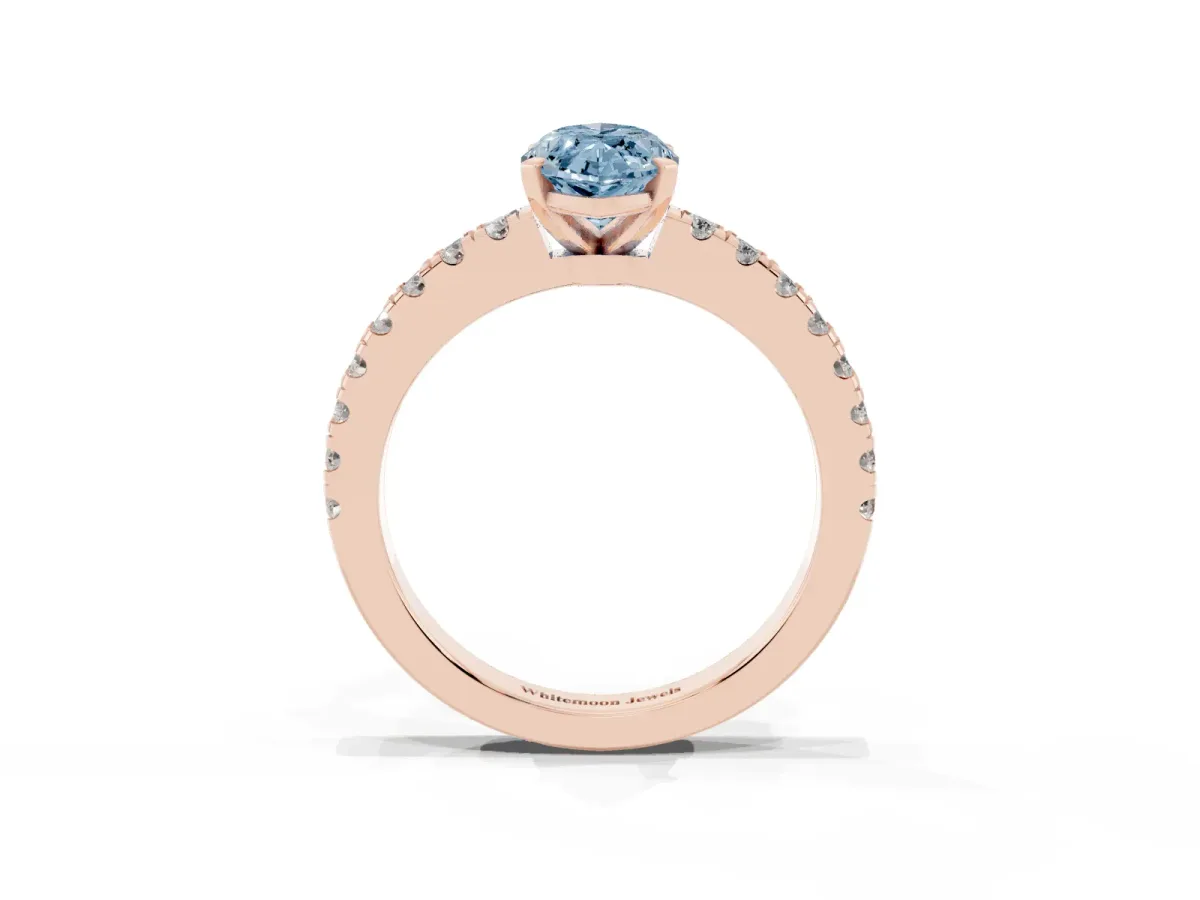 Fancy Blue Marquise Cut Solitaire Diamond with Pavé Band and Four-Prong Setting Rose gold