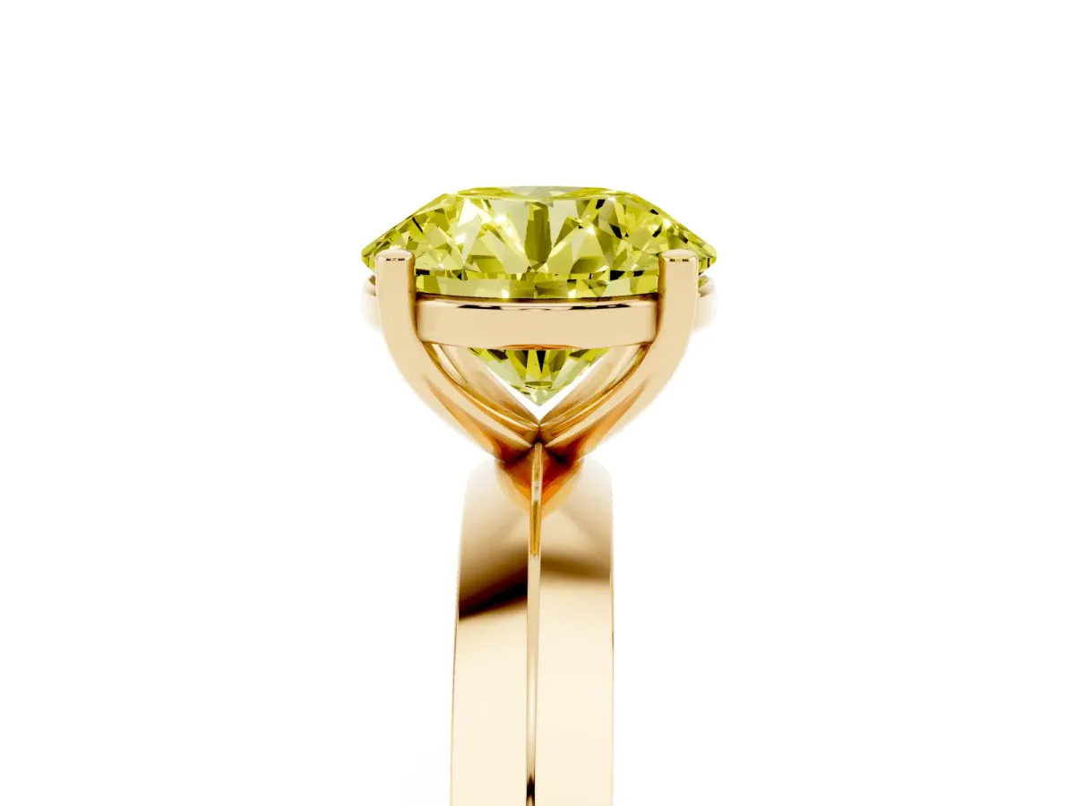 Fancy Yellow Round Cut Cut Solitaire Engagement Ring with Flat Band and Four-Prong Setting Yellow gold