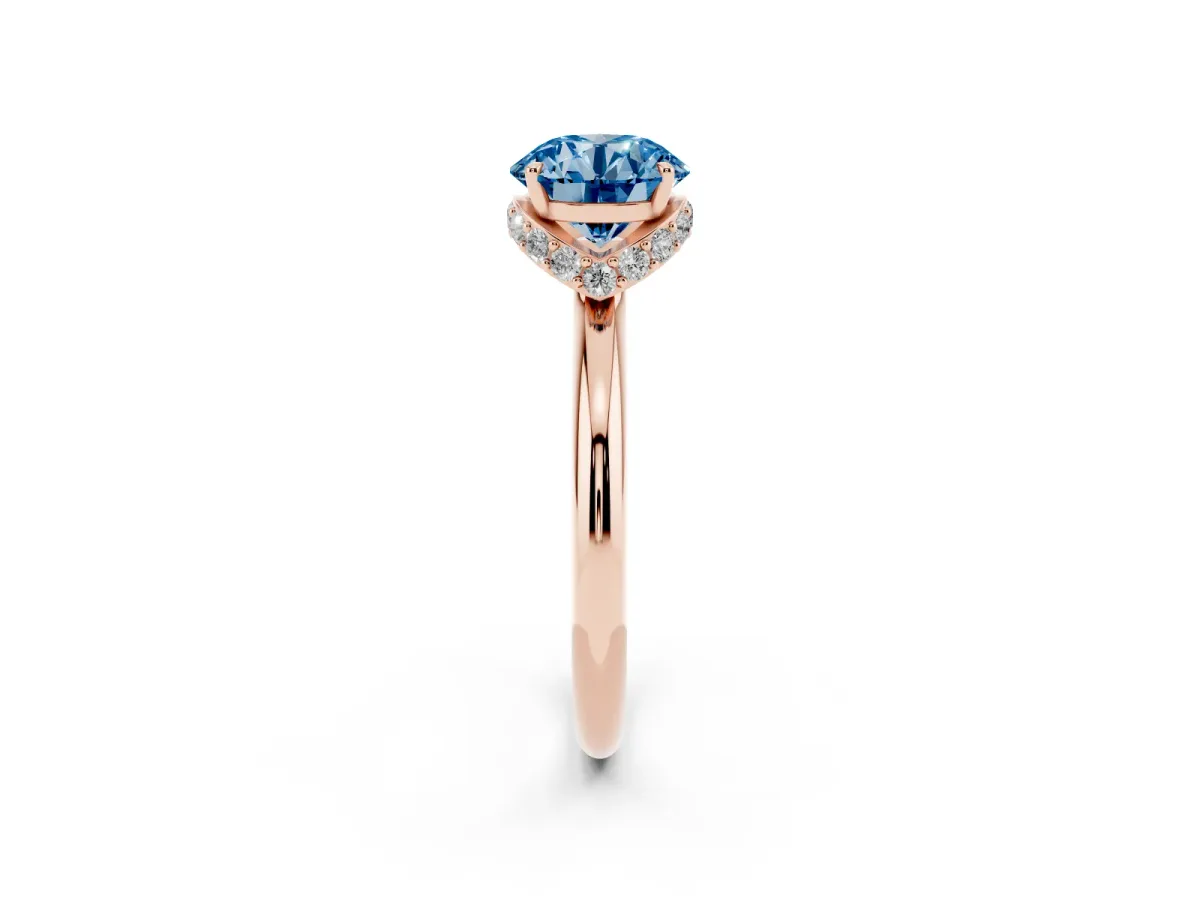 Fancy Blue Round Cut Brilliant Solitaire Engagement Ring with Six-Prong Setting and Classic Band Rose gold