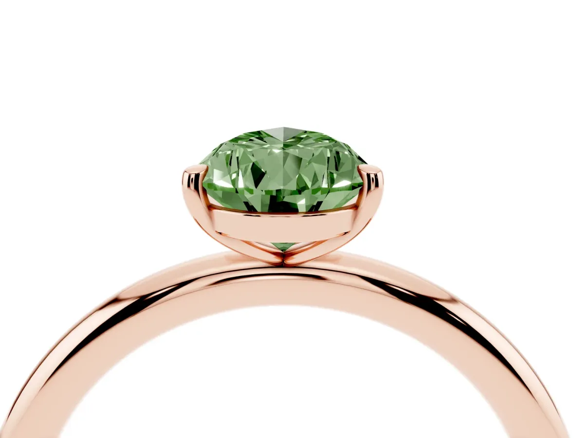 Fancy Green Pear Cut Solitaire Diamond Ring with Four-Prong Setting on a Plain Band Rose gold