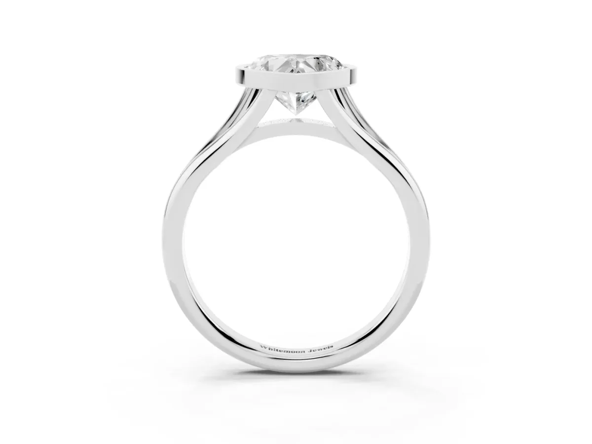 Bezel Set Heart Cut Cut Solitaire Ring with Tapered Band Silver