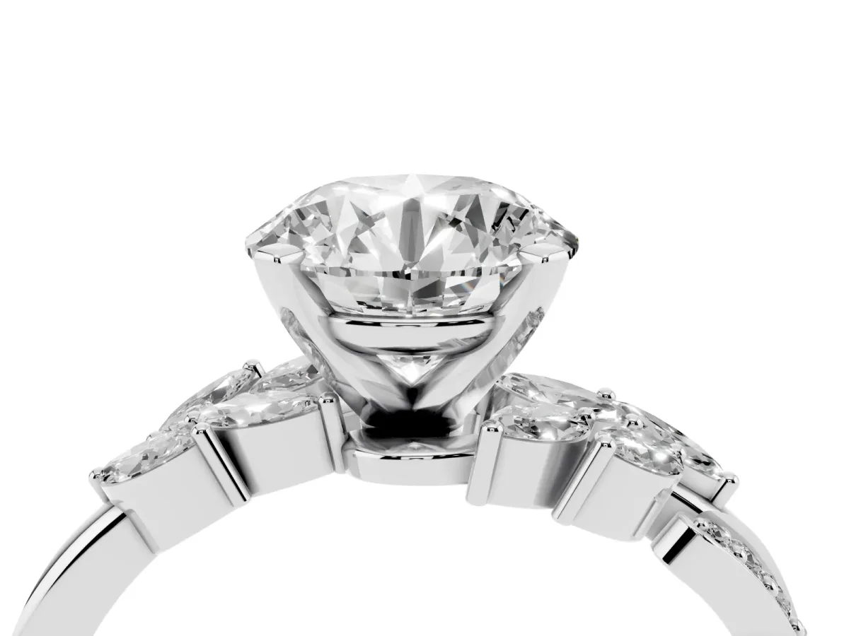 Round Cut Solitaire Marquise Twist Band with Six-Prong Setting Silver