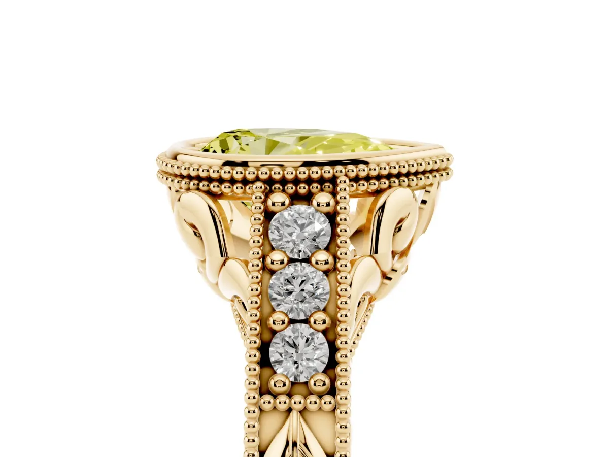 Fancy Yellow Bezel Set Pear Cut Diamond Milgrain Pave Engagement Ring Yellow gold