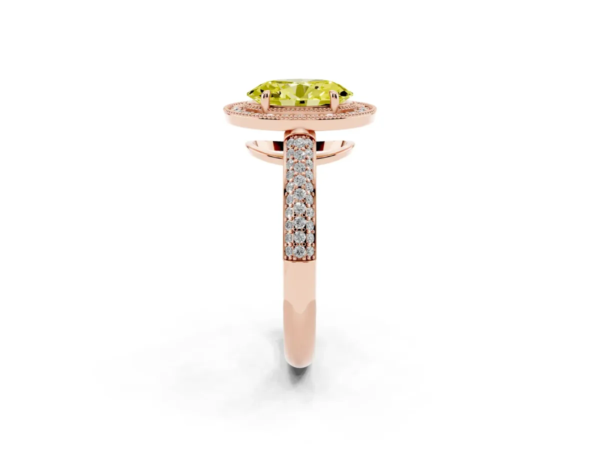 Fancy Yellow Oval Cut Cut Halo Diamond Pave Band with Four-Prong Setting Rose gold