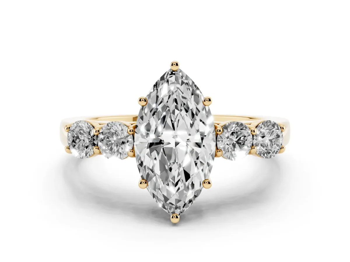 Marquise Cut Cut Diamond Five-Stone Prong Set White Gold Ring Yellow gold