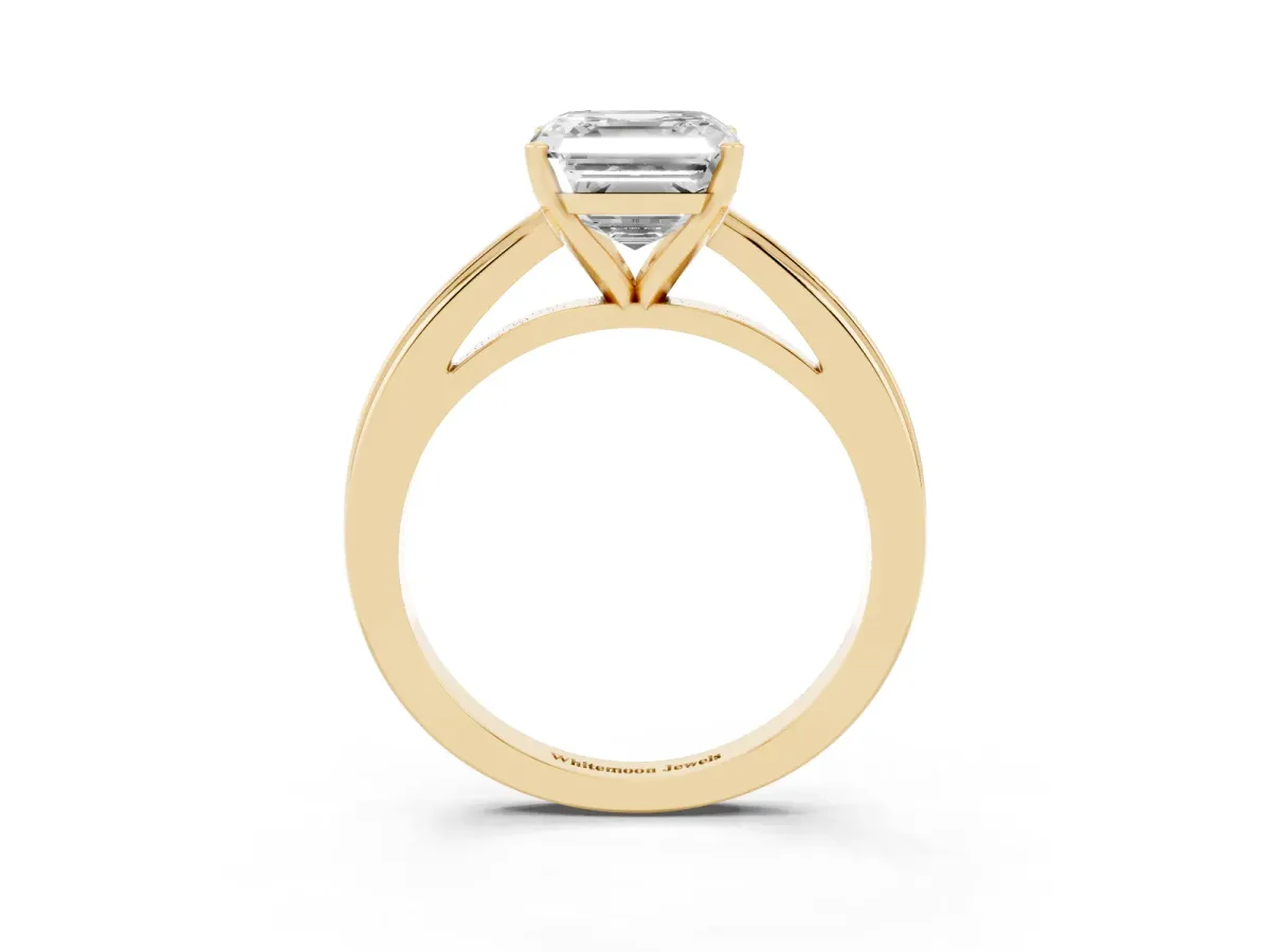 Asscher Cut Solitaire Diamond Ring with Four-Prong Setting and Classic Band Yellow gold