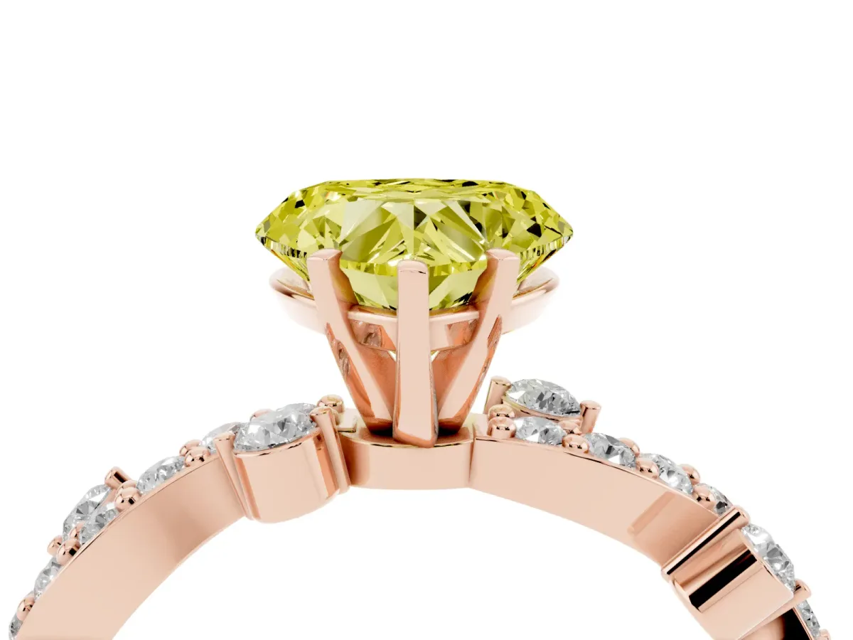 Fancy Yellow Heart Cut Cut Solitaire Diamond Twisted Band with Pave Setting Rose gold