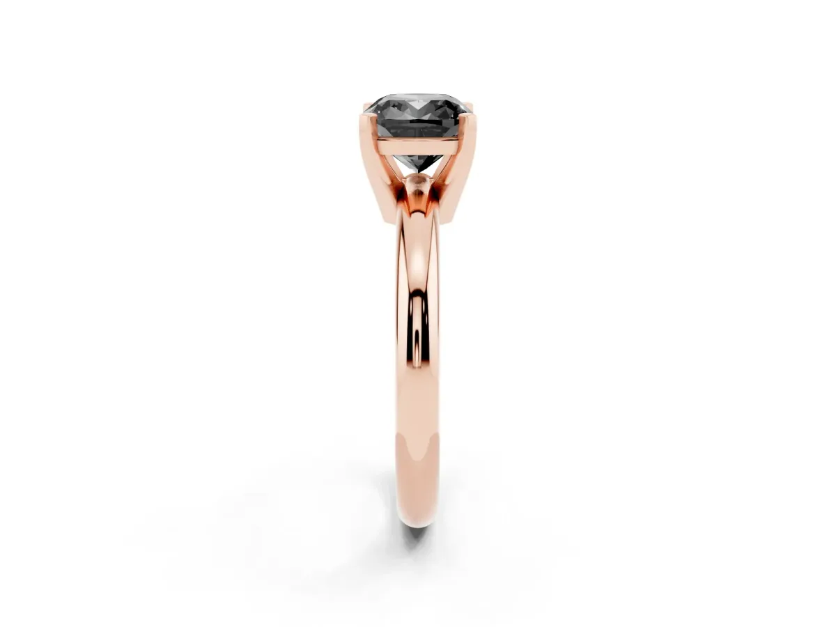 Fancy Black Cushion Cut Diamond Solitaire Engagement Ring with Round Band and Four-Prong Setting Rose gold