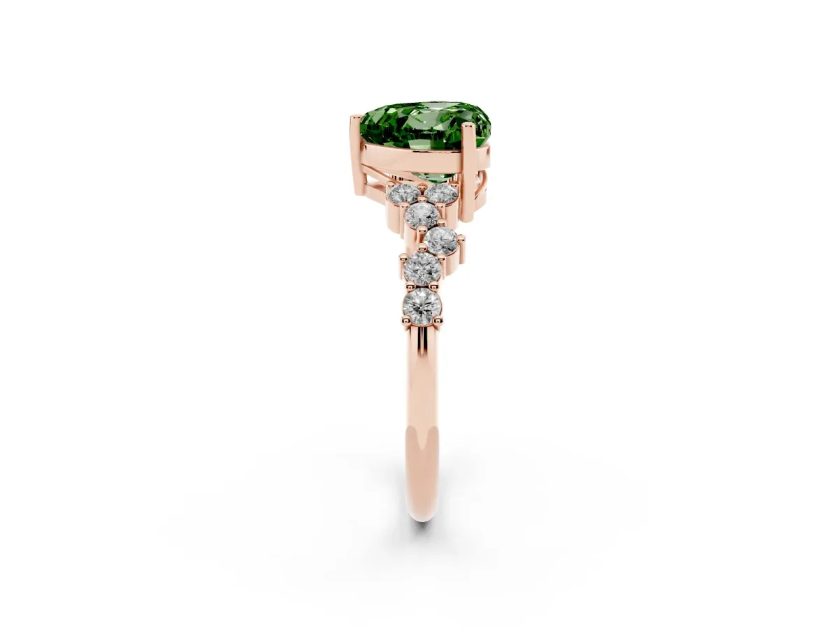 Fancy Green Heart Cut Diamond Scattered Round Accent Ring with Prong Setting Rose gold