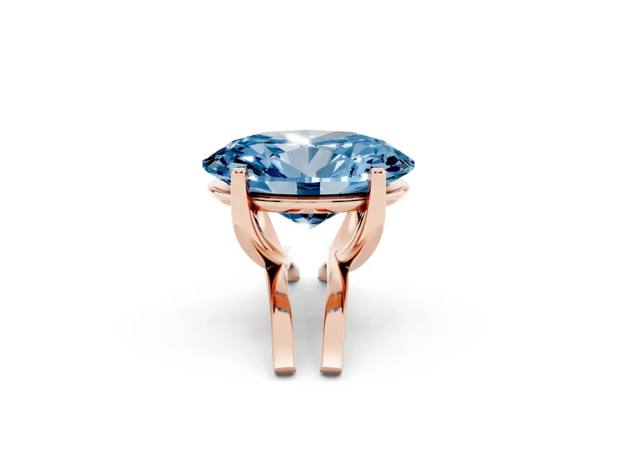 Fancy Blue Oval Cut Cut Diamond Solitaire Engagement Ring with Tapered Plain Band and Four-Prong Setting Rose gold