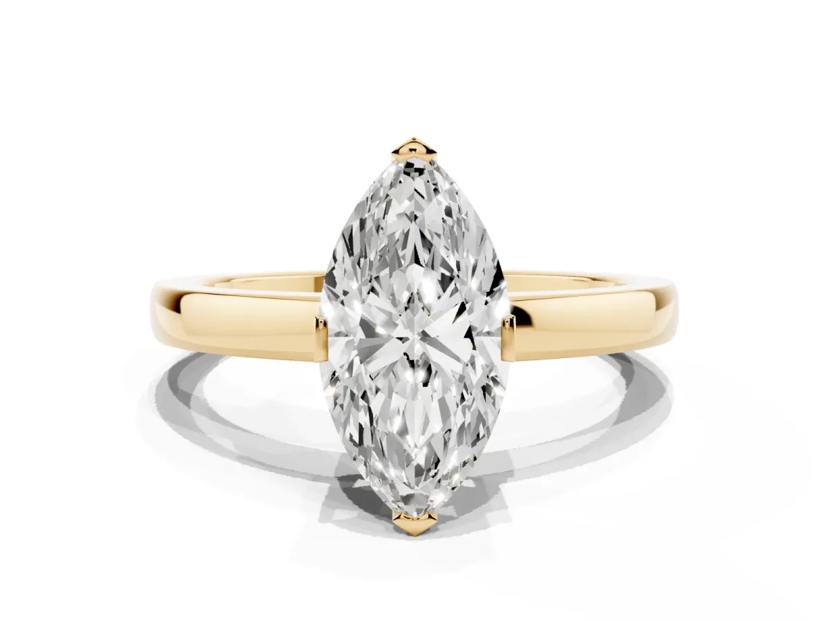 Marquise Cut Cut Solitaire Ring with Four-Prong Setting and Classic Band Yellow gold