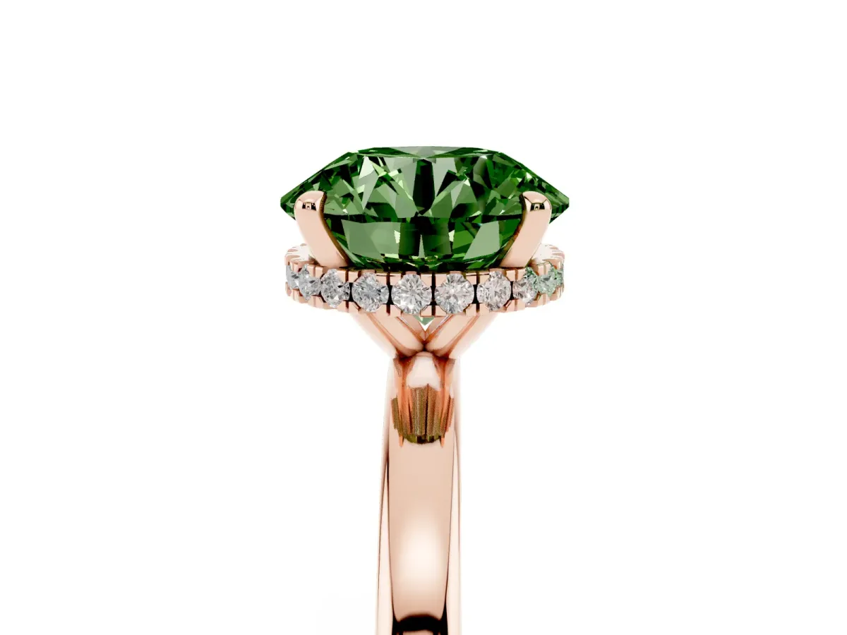 Fancy Green Round Cut Solitaire Engagement Ring with Cathedral Band and Four-Prong Setting Rose gold