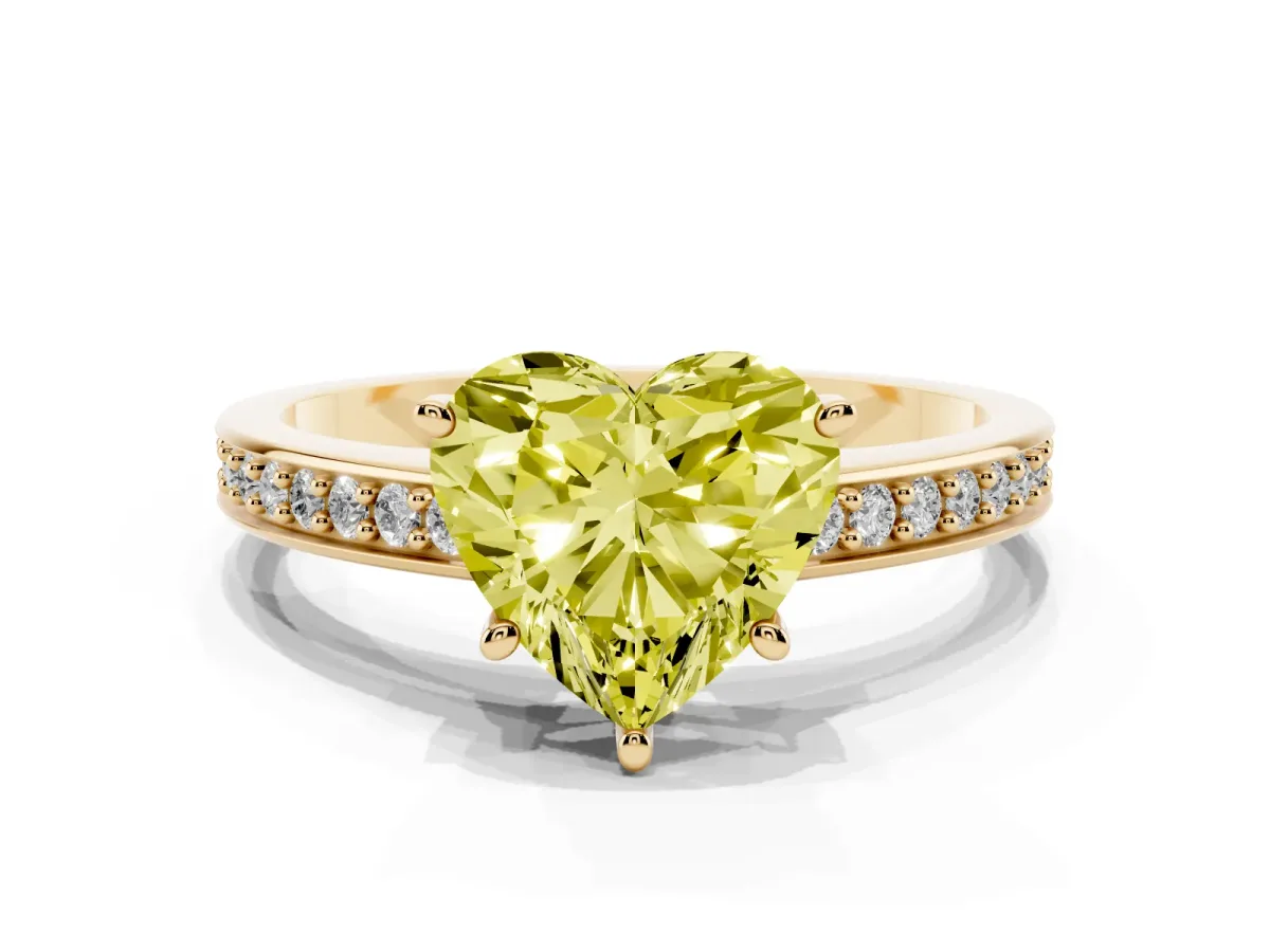 Fancy Yellow Heart Cut Solitaire Pavé Band Prong Setting Ring Yellow gold