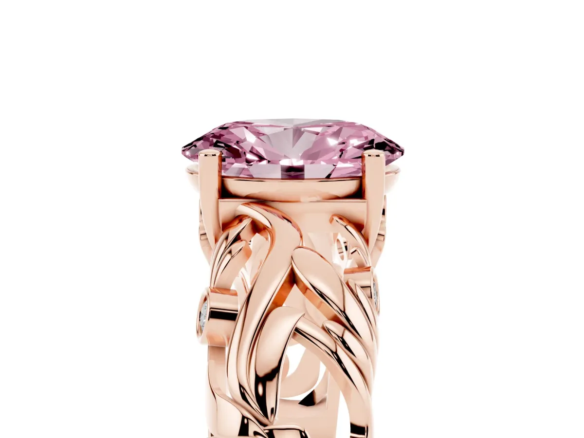 Fancy Pink Oval Cut Solitaire Diamond Leaf-Inspired Vine Band Ring with Prong Setting Rose gold