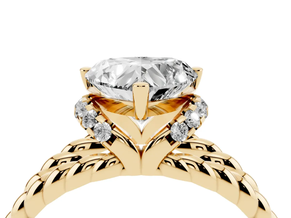 Heart Cut Halo Twisted Band Four-Prong Ring Yellow gold
