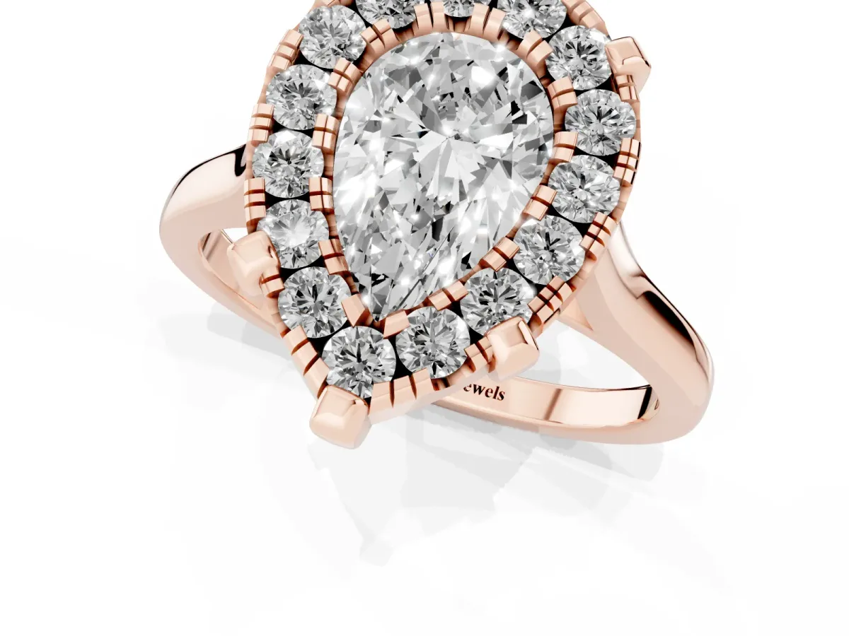 Pear Cut Diamond Cluster Halo Solitaire with Four-Prong Setting Rose gold