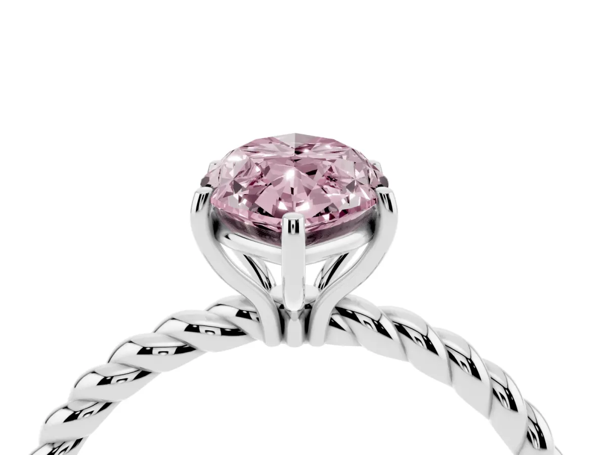 Fancy Pink Marquise Cut Solitaire Twist Band Ring with Four-Prong Setting Silver
