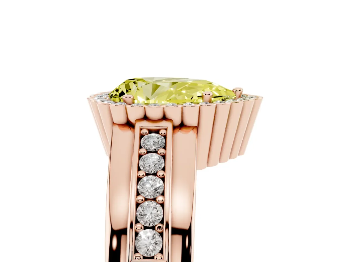 Fancy Yellow Pear Cut Cut Halo Pave Band Four-Prong Ring Rose gold