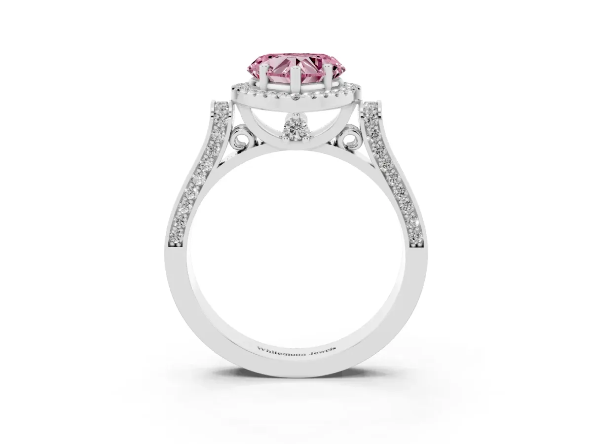 Fancy Pink Heart Cut Halo Pave Split Shank Prong Setting Ring Platinum