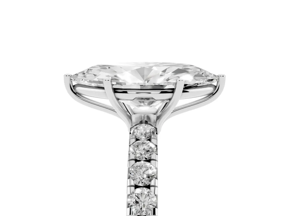 Marquise Cut Diamond Pavé Solitaire Engagement Ring with Four-Prong Setting Silver