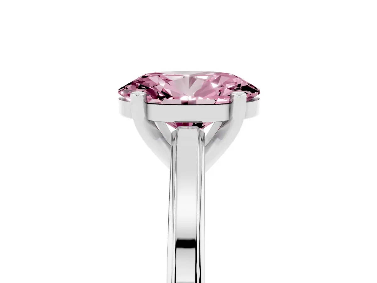 Fancy Pink Oval Cut Solitaire Diamond Ring with Four-Prong Setting and Classic Band Platinum