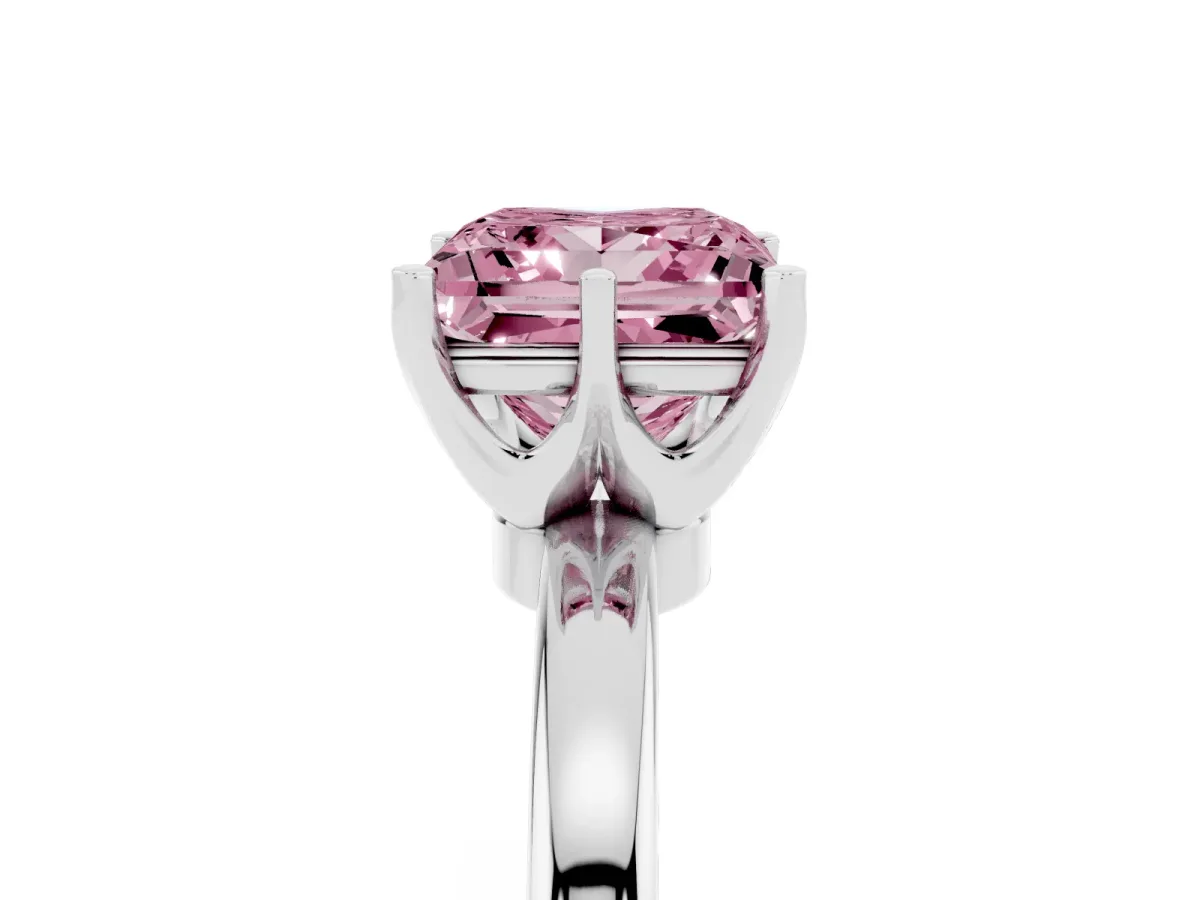 Fancy Pink Princess Cut Solitaire Diamond Ring with Six-Prong Setting on a Classic Band Silver