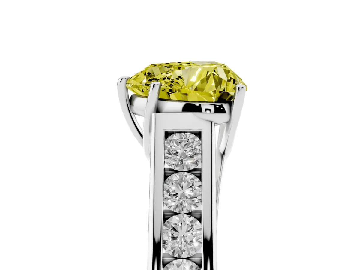 Fancy Yellow Heart Cut Solitaire Channel-Set Diamond Engagement Ring with Four-Prong Setting Silver